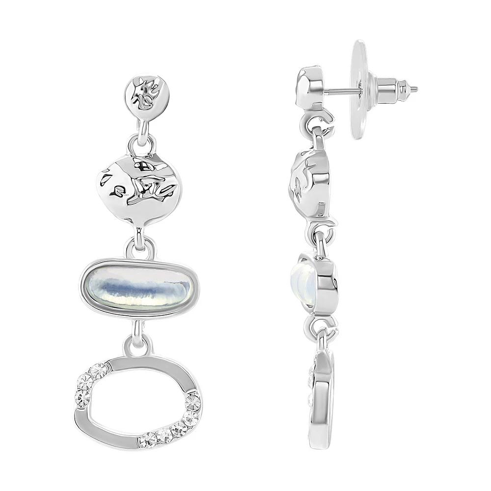 Emberly Silver Tone Clear Glass Stone Multi Geometric Shape Drop Earrings, Women's, White Product Image