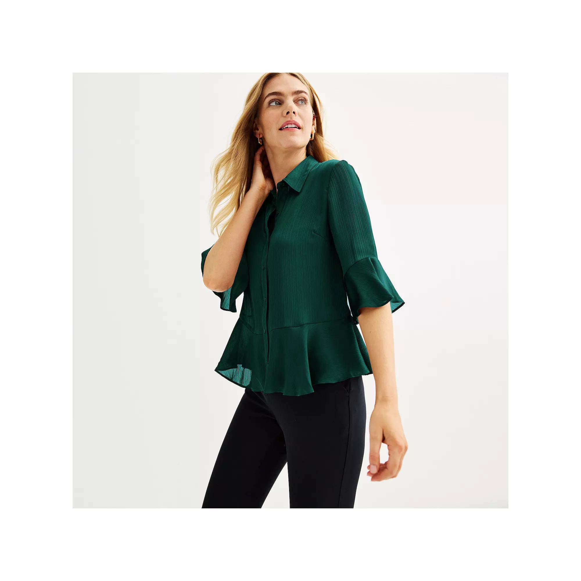 Women's Nine West Ruffle Hem Shirt,  Product Image