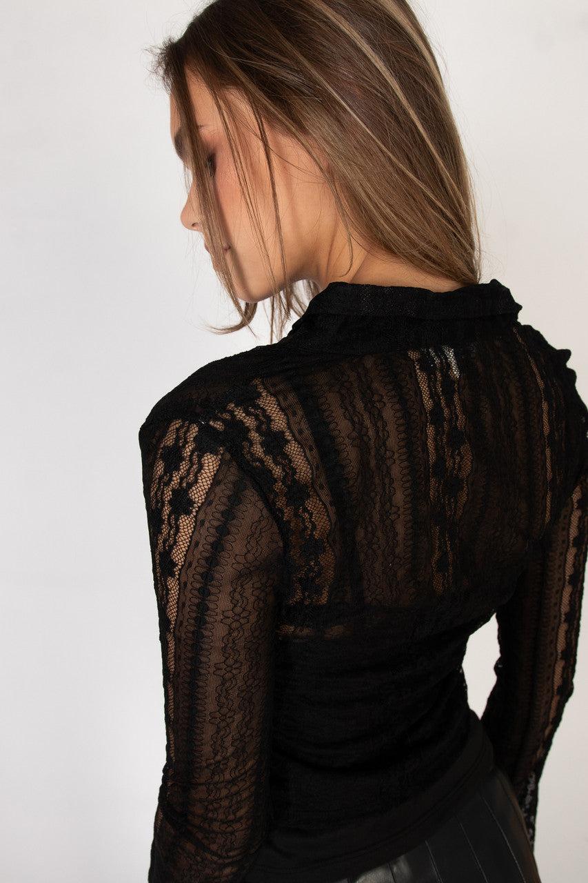 Black Lace Button Up Shirt With Cami Product Image