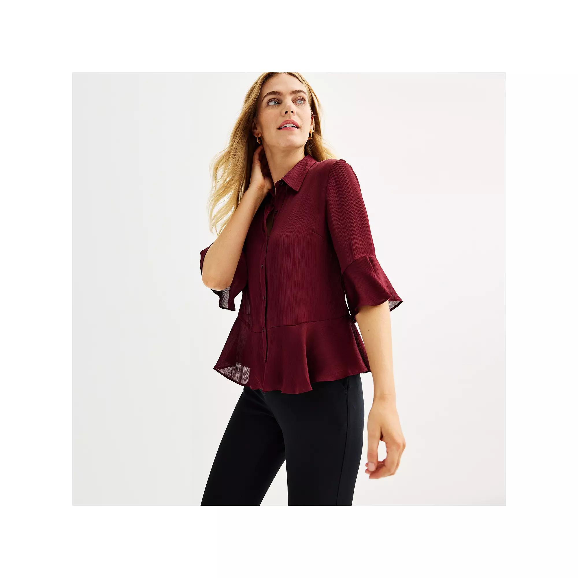 Women's Nine West Ruffle Hem Shirt,  Product Image