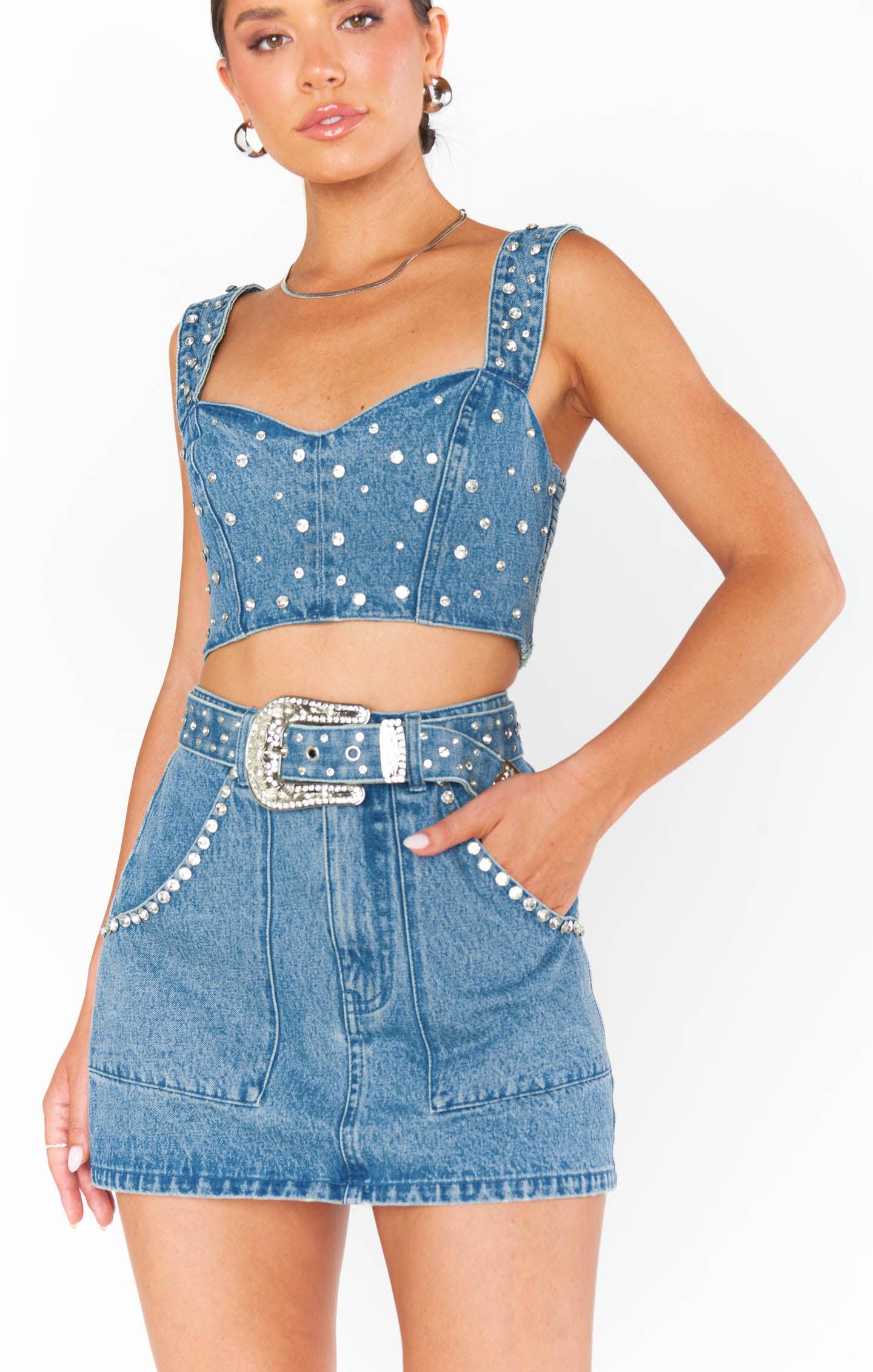 Shania Top ~ Indigo Rhinestone Denim Product Image