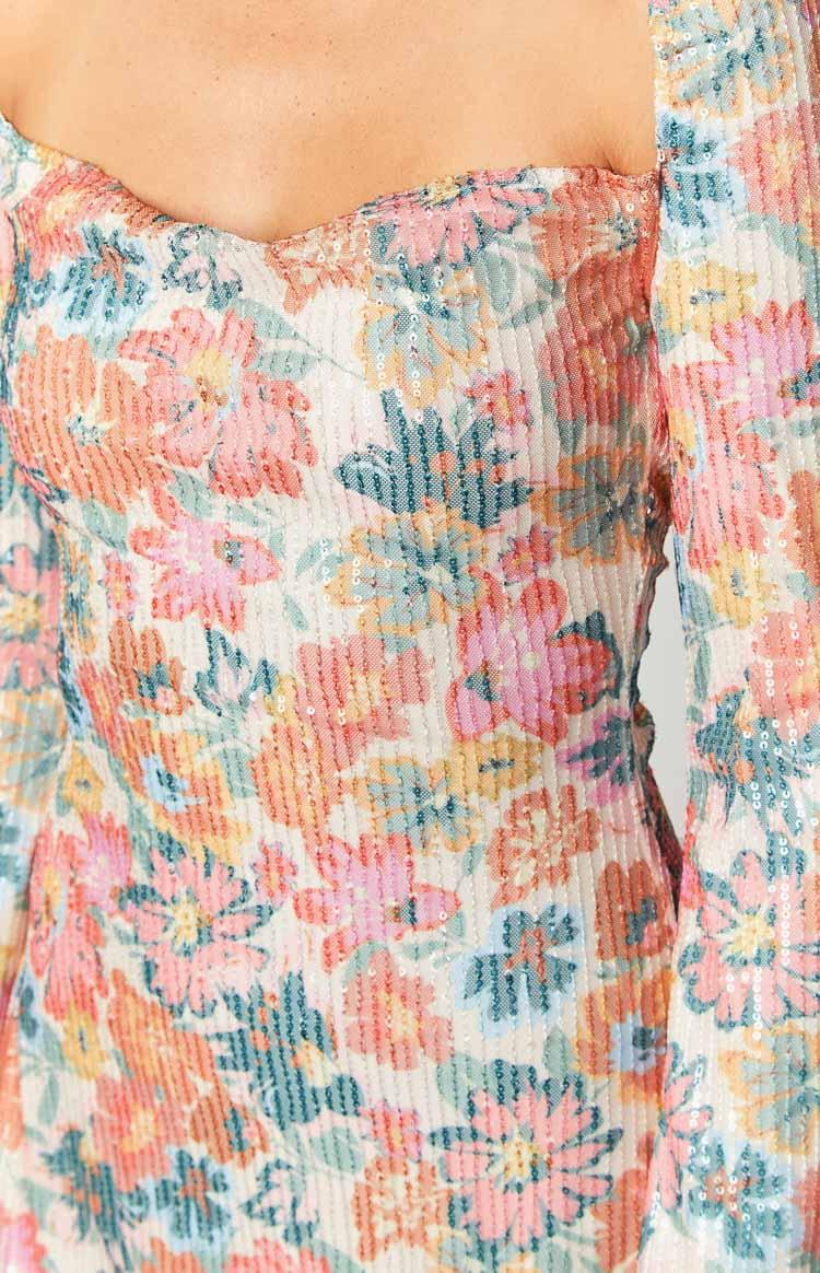 Marienne Pink Sequin Floral Print Mini Dress Product Image