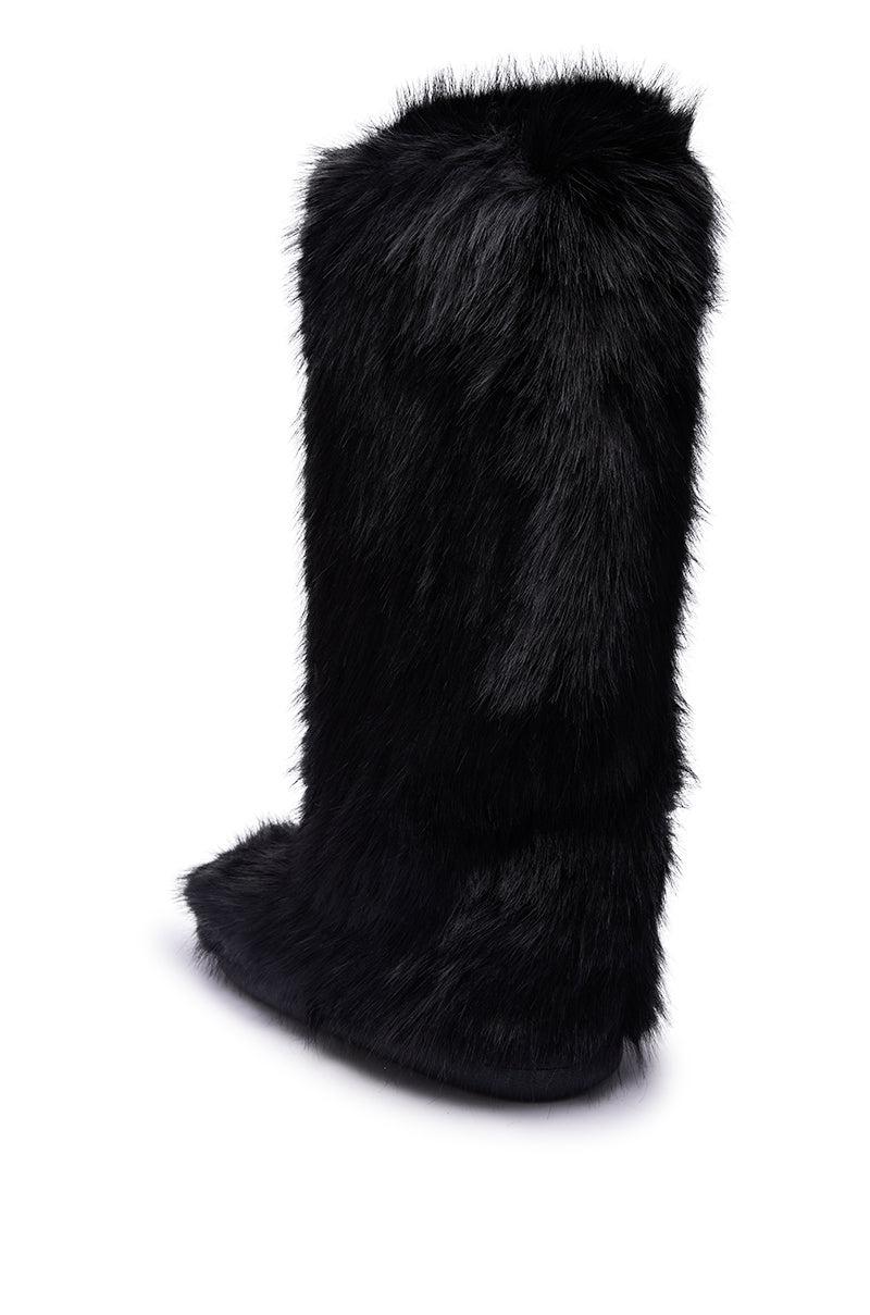 AZALEA WANG EMIR BLACK FLAT FUR KNEE HIGH BOOT Product Image