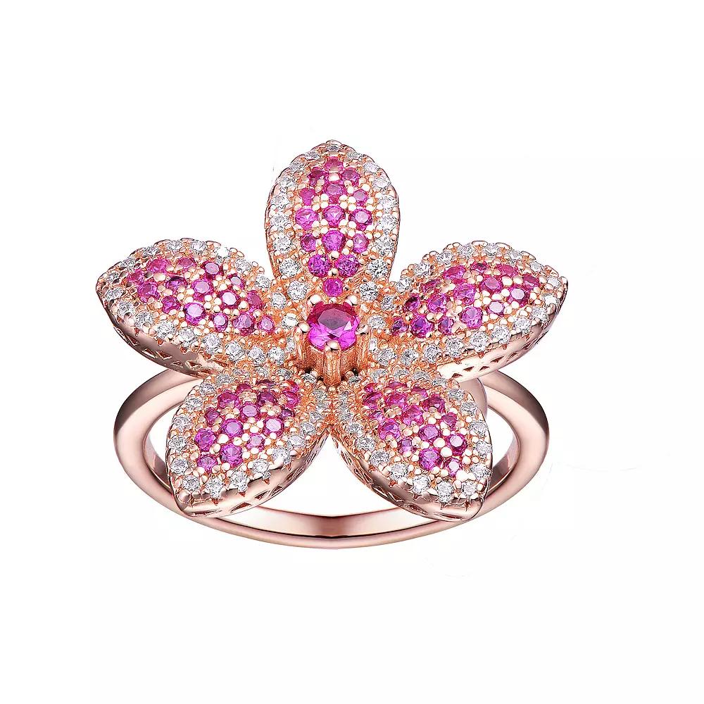 18k Rose Gold over Sterling Silver Cubic Zirconia Flower Cocktail Ring, Women's,  Product Image