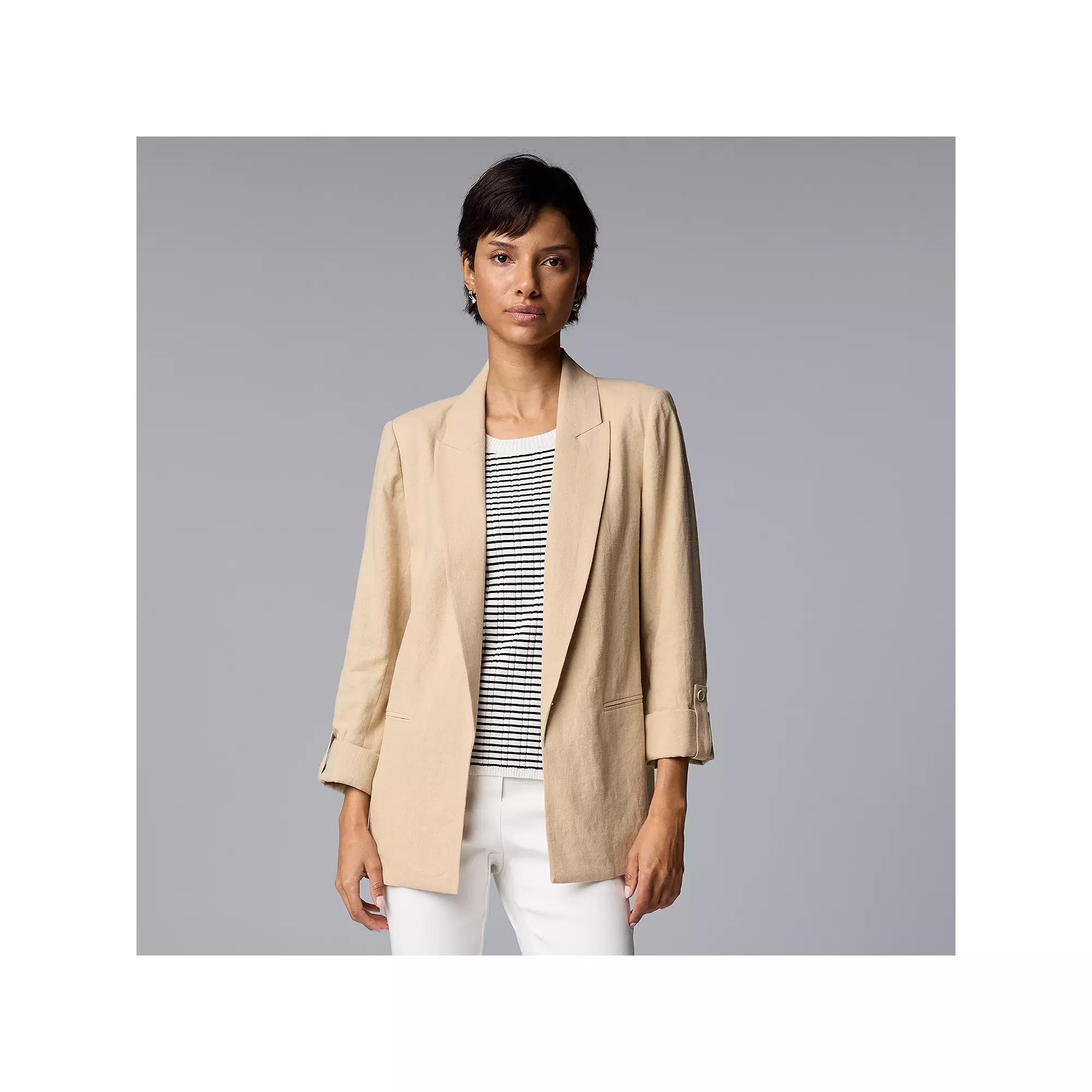 Women's Simply Vera Vera Wang Linen Roll Tab Blazer, Size: Large, White Pepper Product Image