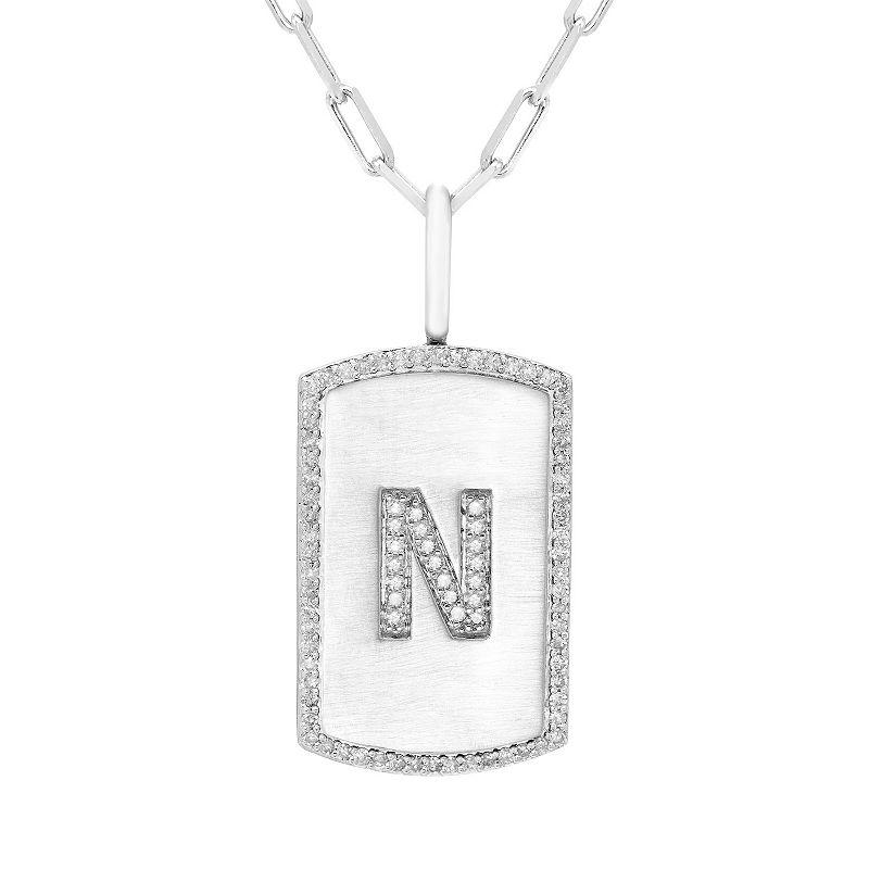 It's Personal Initial Sterling Silver & 1/4 Carat T.W. Diamond Dog Tag Necklace, Women's,  Product Image