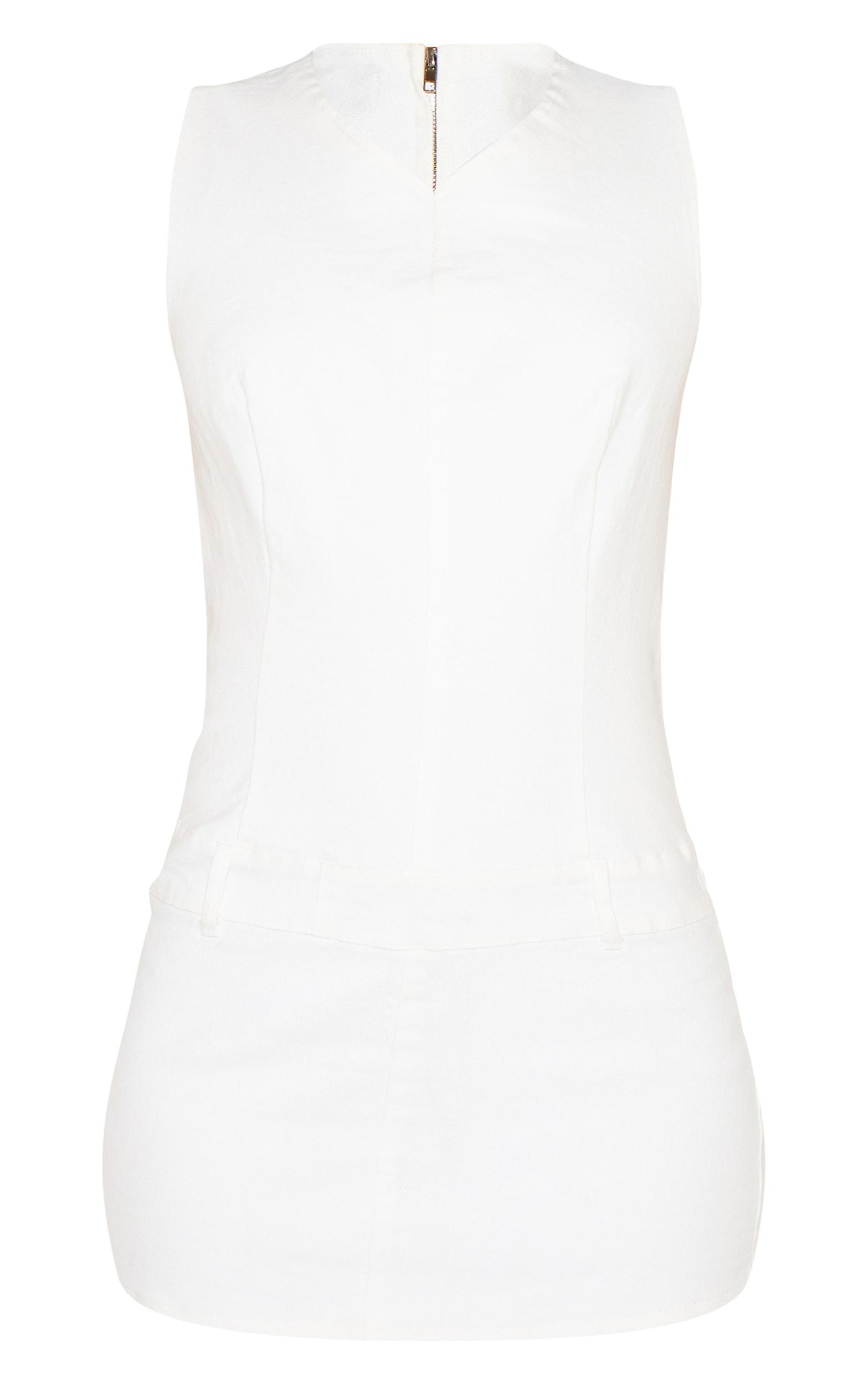 White Tailored Style Stretch Denim Mini Dress Product Image