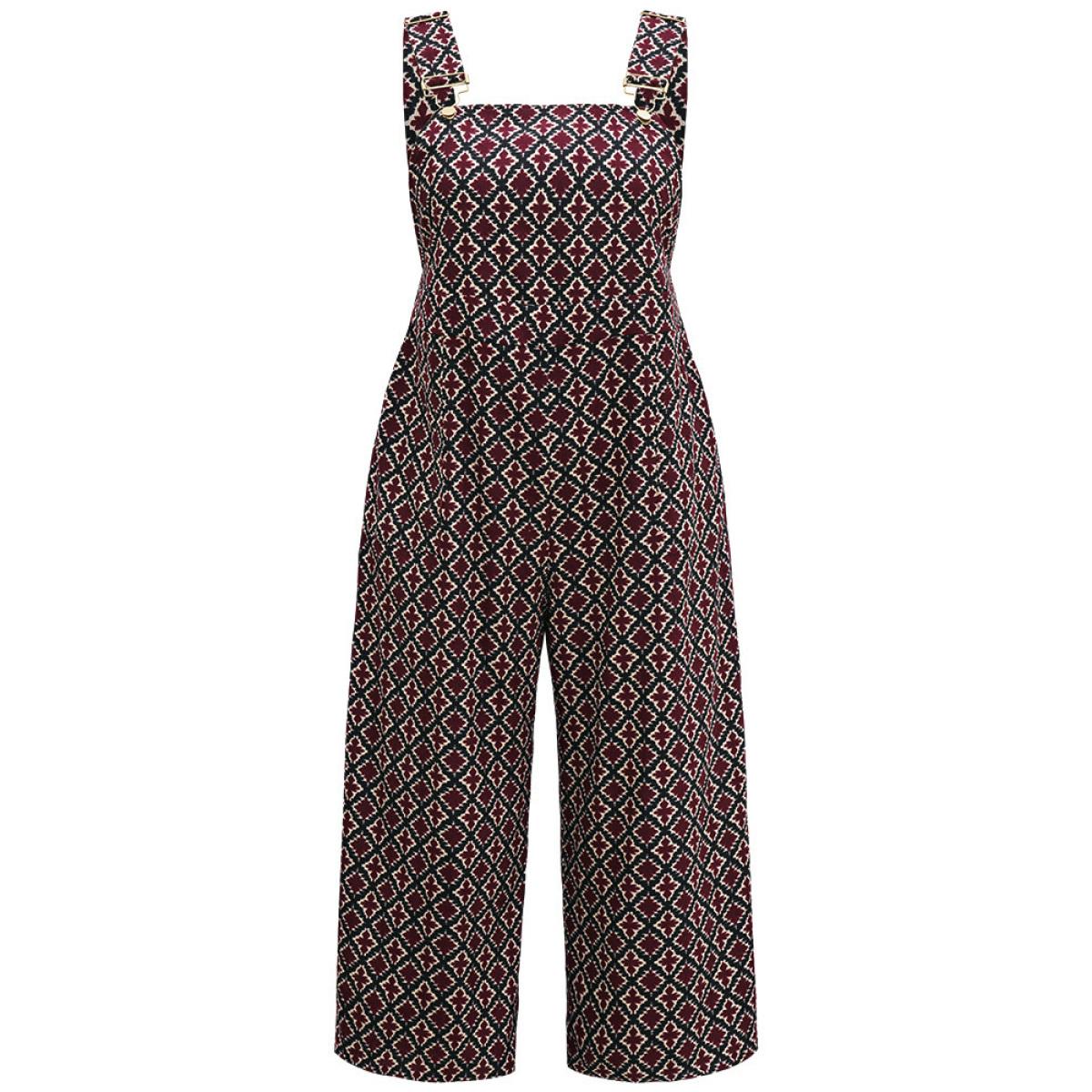Plus Size DarkGreen Christmas Geometric Adjustable Straps Jumpsuit Women Casual Sleeveless Spaghetti Strap Festival-Christmas Loose Jumpsuits BloomChic 14-16/1X Product Image