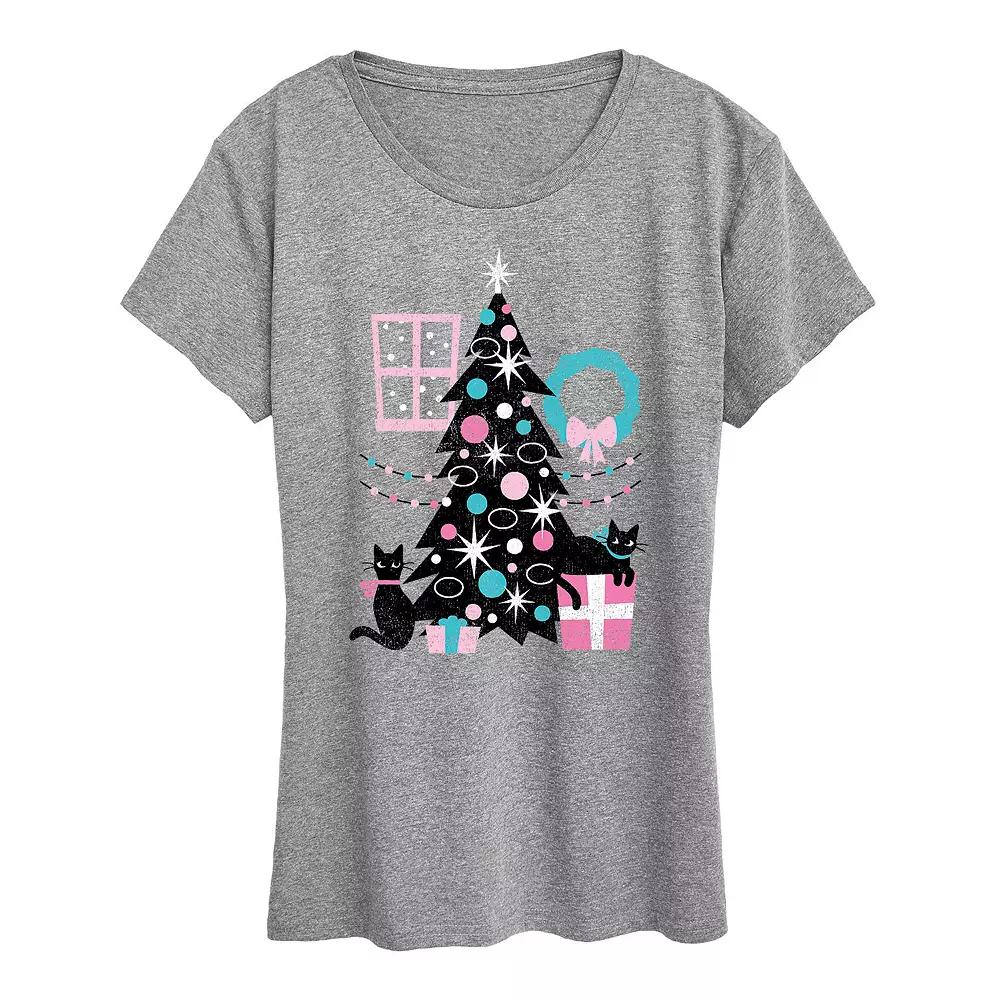 Women's Cats And Christmas Tree Graphic Tee, Girl's,  Product Image
