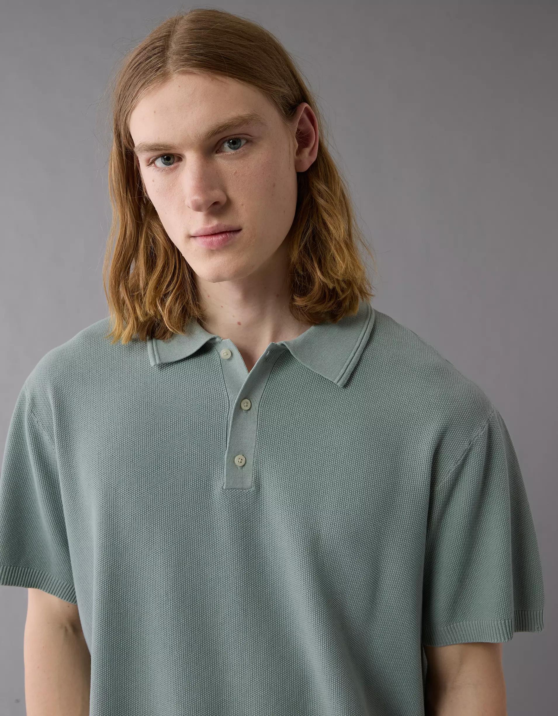 AE Weekend Washed Sweater Polo Shirt Product Image