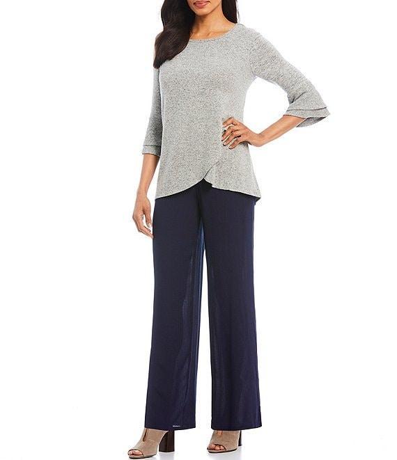 I.N. Studio Wide Leg Embroidered Waistband Detail Pull-On Pants Product Image