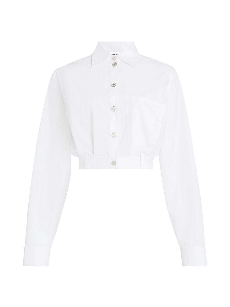 Womens Poplin Button-Up Crop Blouse Product Image