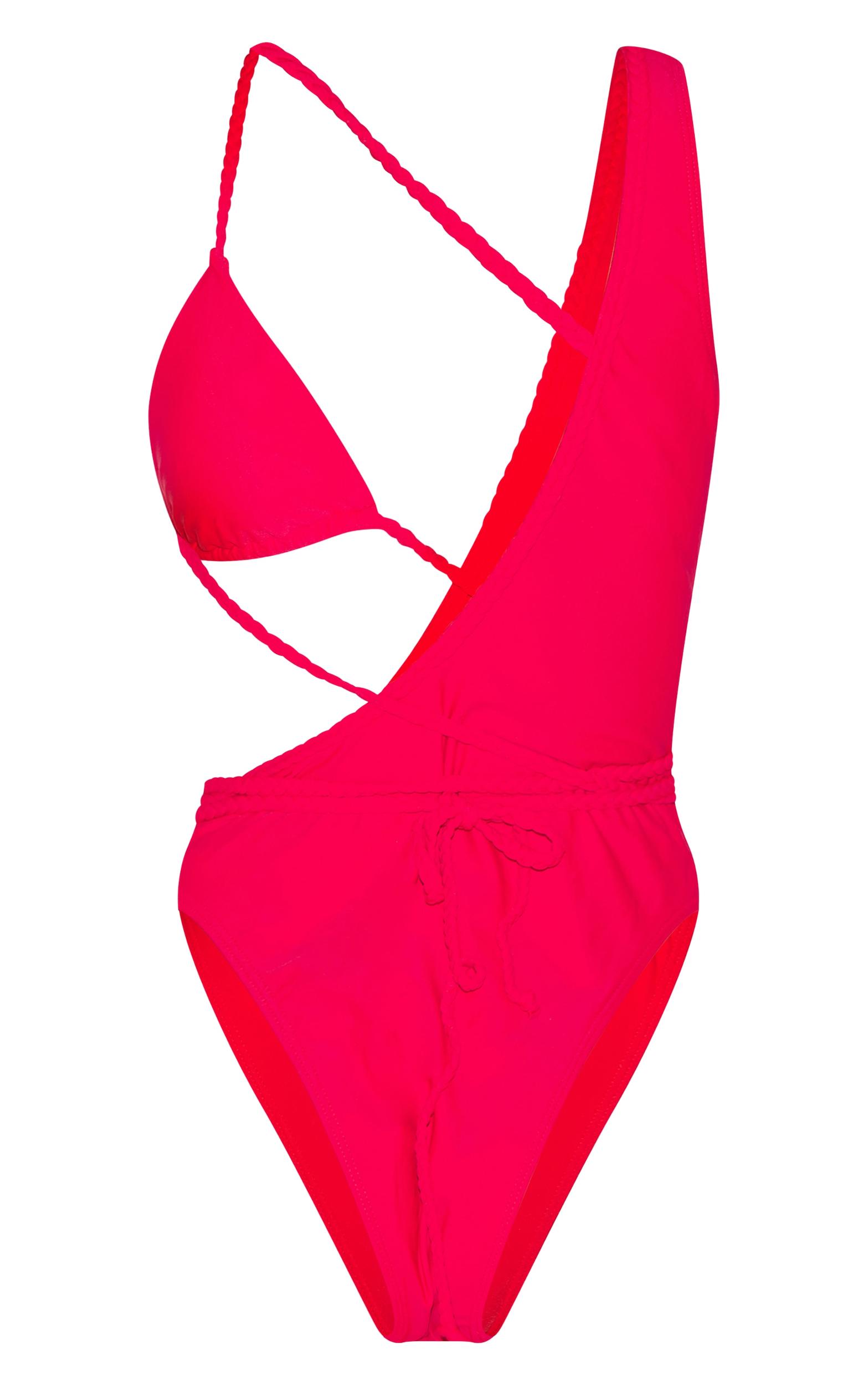 Red Plait Detail Asymmetric Swimsuit Product Image
