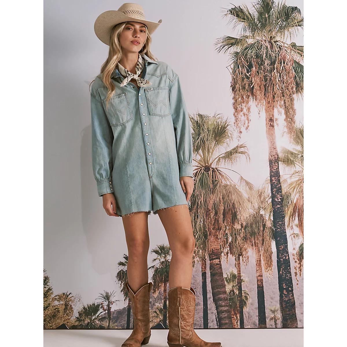 Women's Heritage Playsuit in Pale Blue Wash Product Image