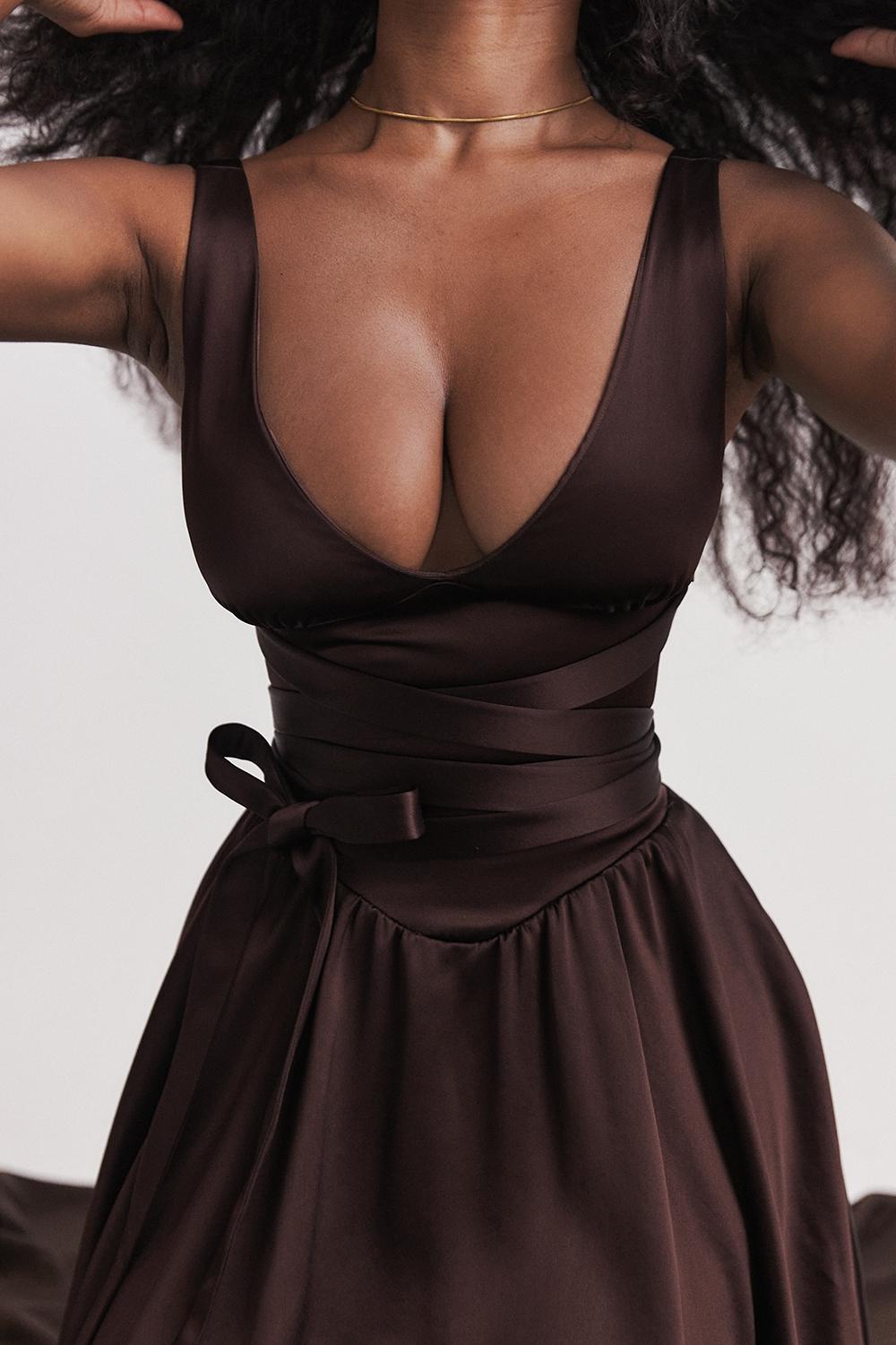 Shiema  rich brown mini dress Product Image