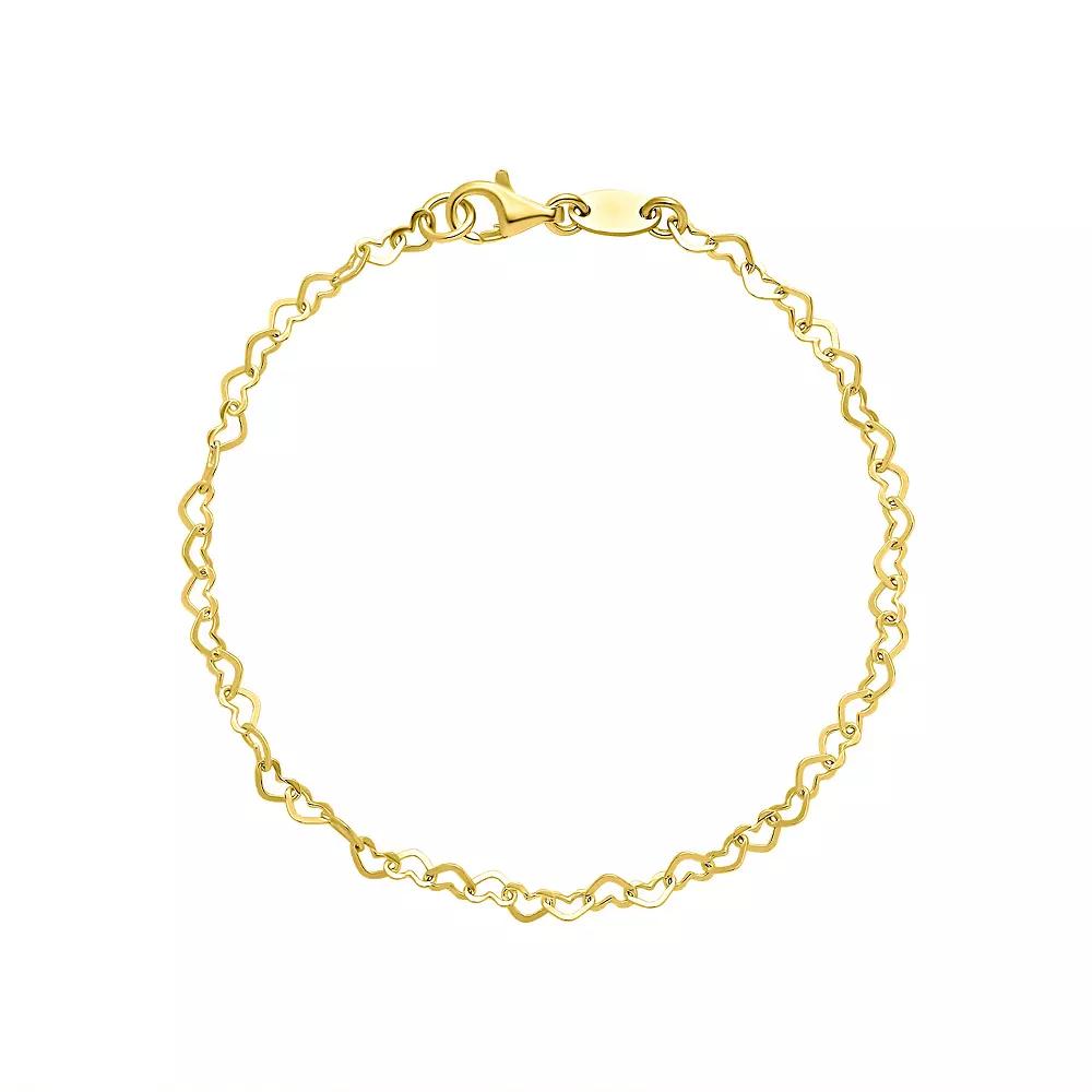 PRIMROSE Sterling Silver Open Heart Link 7.25 Inch Chain Bracelet, Women's, Size: 7", Yellow Gold Tone Product Image
