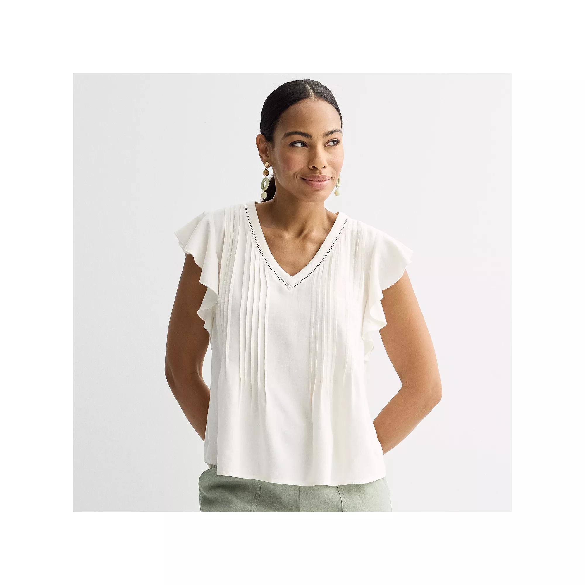 Women's Sonoma Goods For Life® Flutter Sleeve Pintuck Top, Size: XL, Ivory Silk Product Image