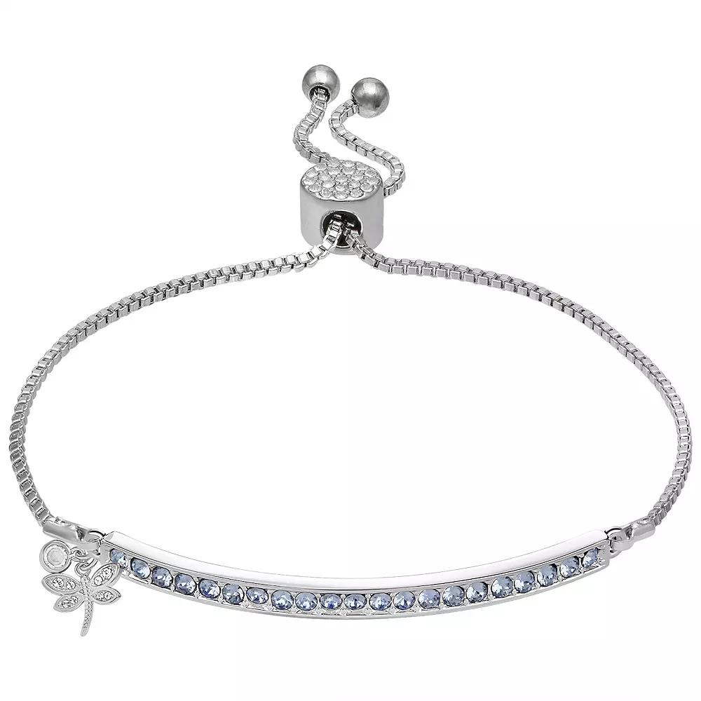 Brilliance Crystal Dragonfly Bar Bracelet, Women's, Size: 7/8", Silver Tone Blue Product Image