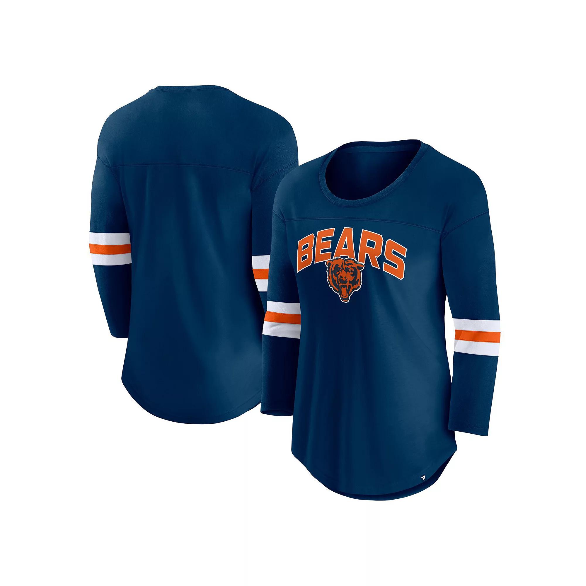 Women's Fanatics Navy Chicago Bears First Team Arch Logo 3/4 Sleeve T-Shirt, Size: XS, Blue Product Image