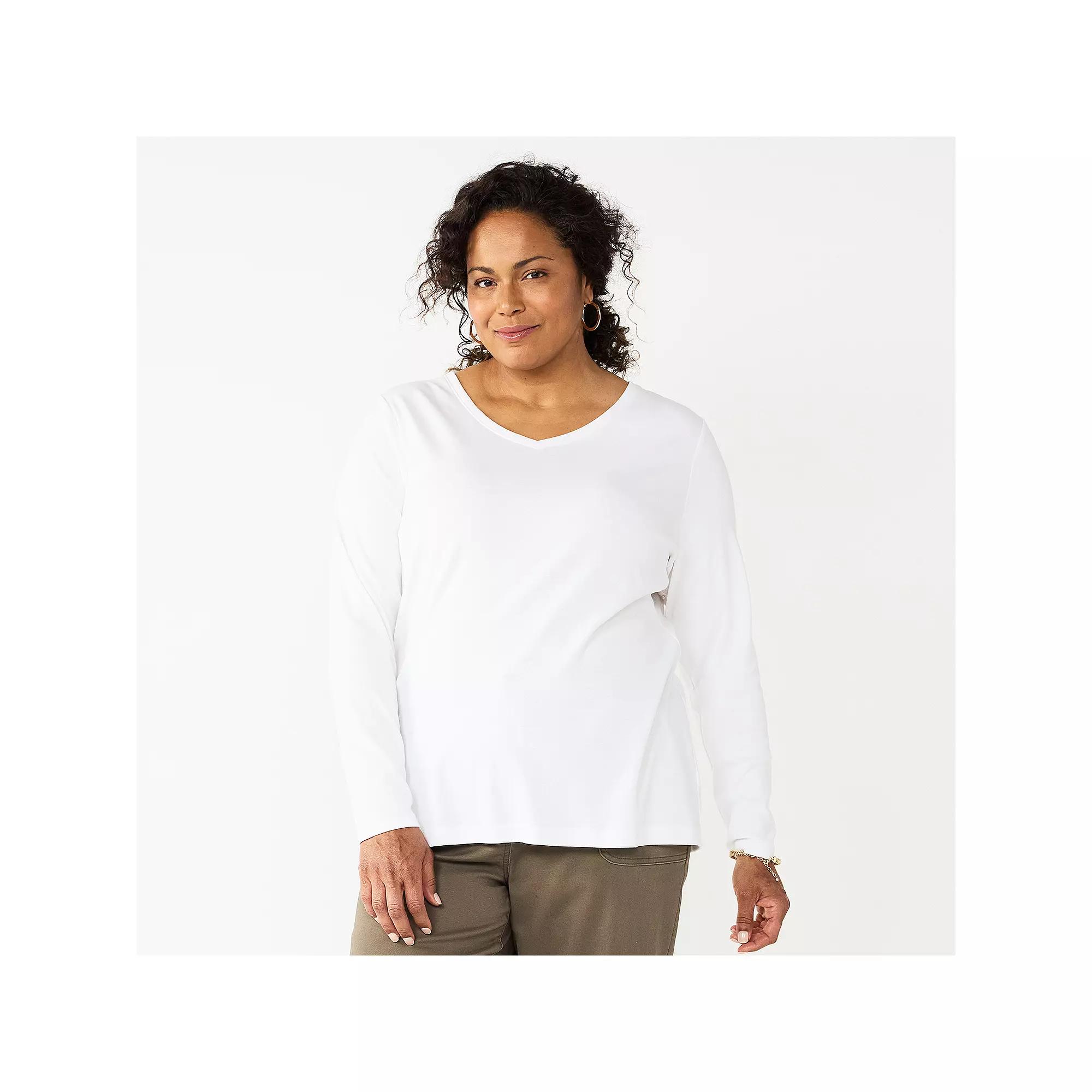 Plus Size Croft & Barrow® Essential V-Neck Top, Women's, Size: 4XL, White Product Image