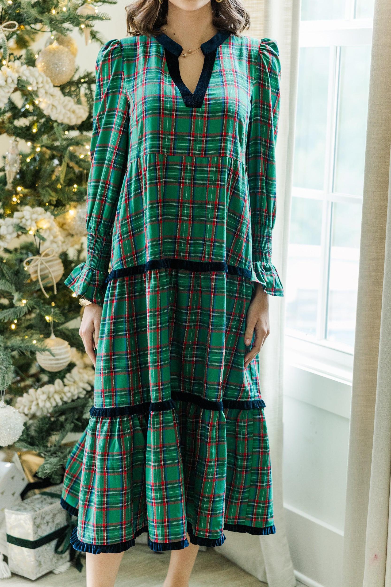 What A Surprise Green Plaid Midi Dress Female Product Image