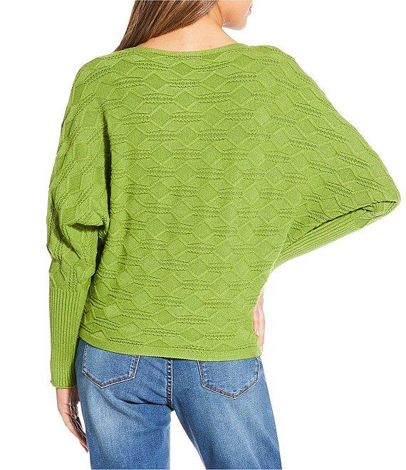 Greige Texture Crew Neck Dolman Cuffed Sleeve Sweater Top Product Image
