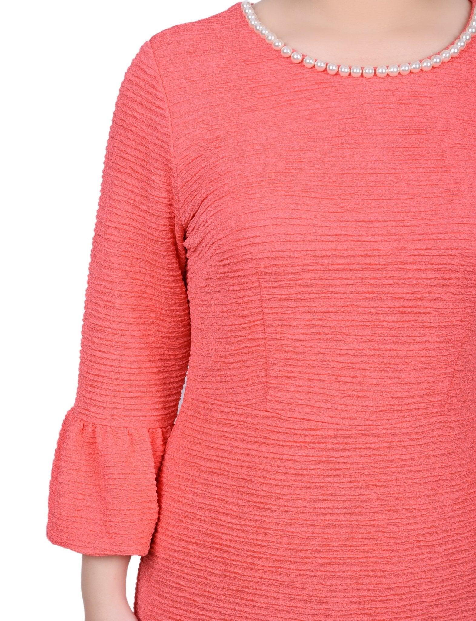 Navy 3/4 Length Pearl Detail Dress Product Image