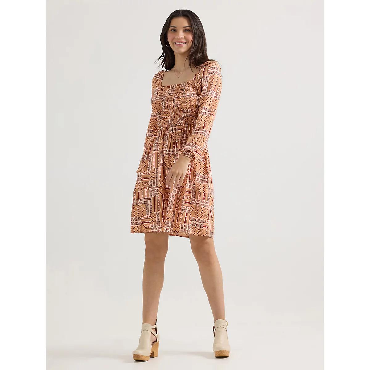 Women's Smocked Bodice A-Line Dress in Geo Product Image