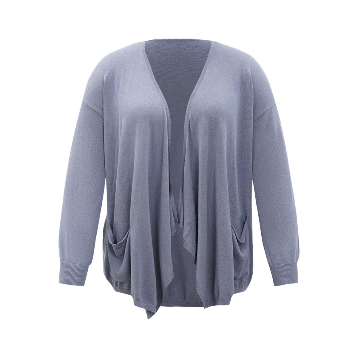 Plus Size Supersoft Essentials Solid Lapel Collar Patched Pocket Cardigan Stone Women Casual Loose Long Sleeve Dailywear Cardigans BloomChic 14-16/1X Product Image