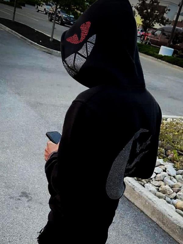 Men's Devil Moon Rhinestone Print Slim Oversized Hoodie Product Image