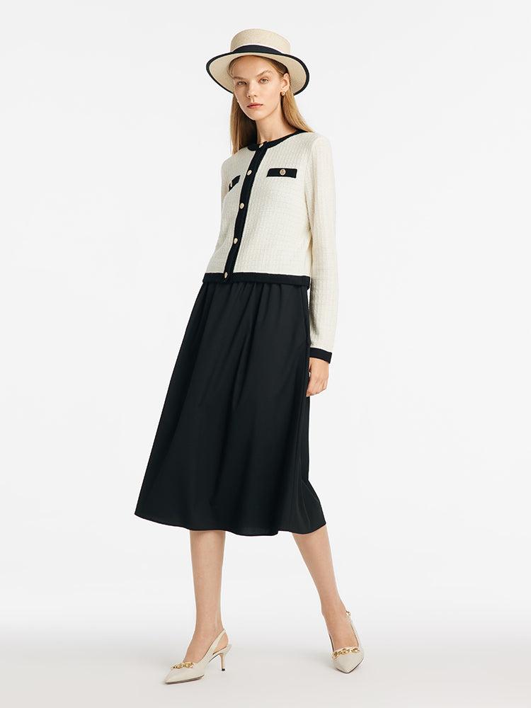 Contrast Trim Cardigan And Vest Dress Two-Piece Set Product Image