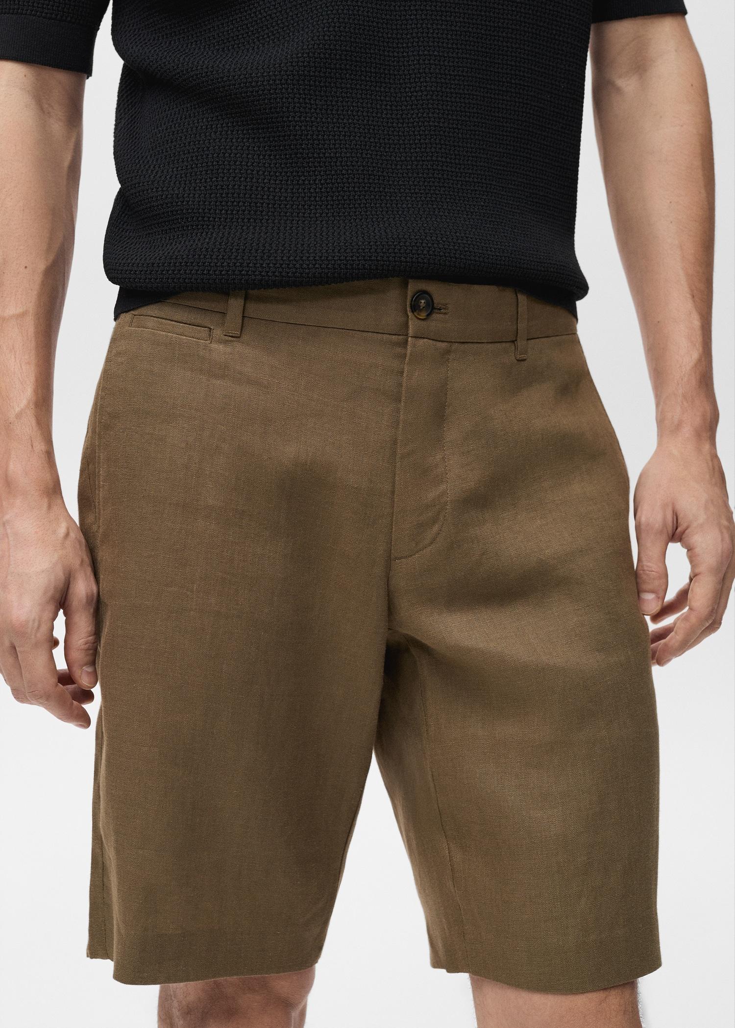 Slim-fit 100% linen bermuda shorts - Men | MANGO USA Product Image