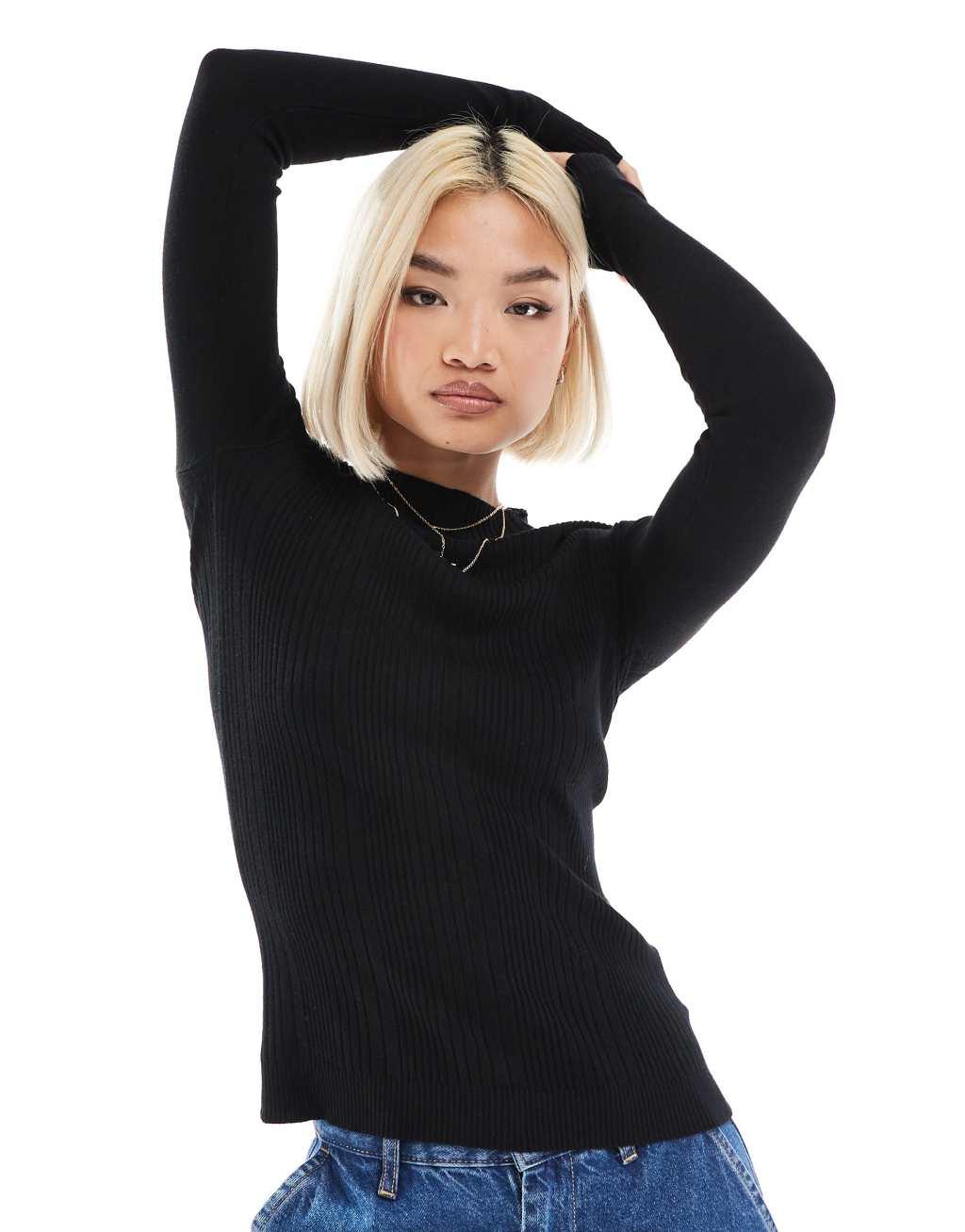 Threadbare fitted turtleneck sweater in black Product Image