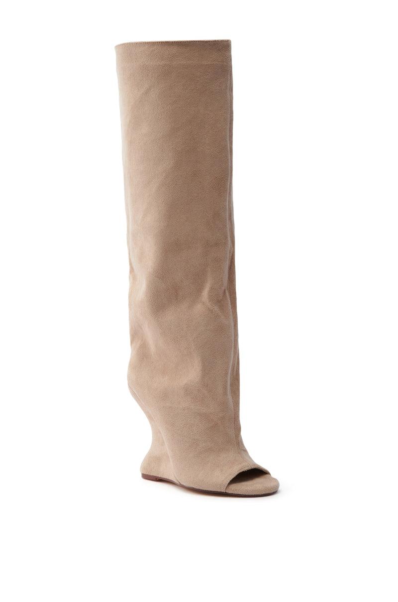 AZALEA WANG VINCENT NUDE FAUX SUEDE OPEN TOE BOOT Product Image