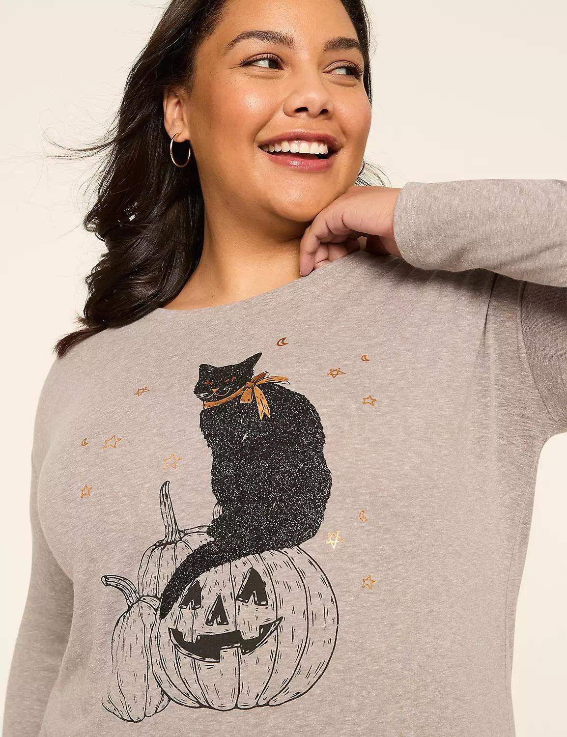 Long-Sleeve Pumpkin & Cat Graphic Tee Product Image
