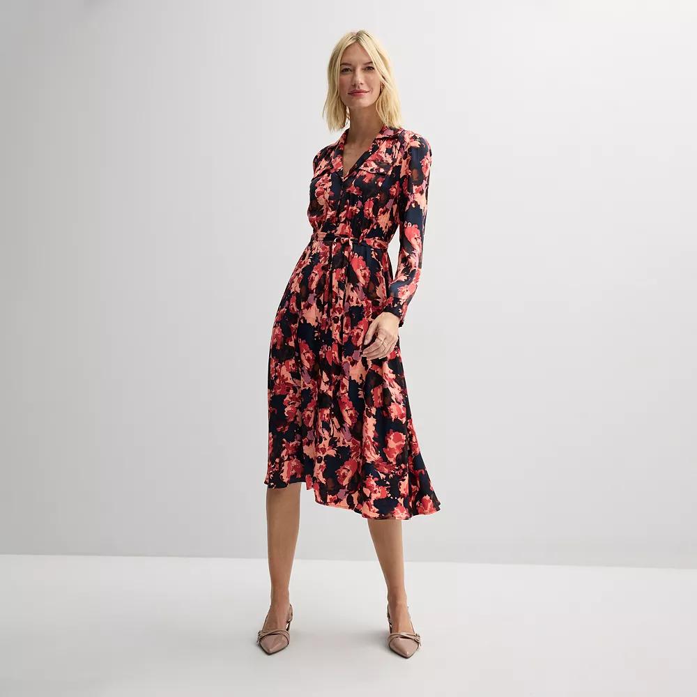 Women's Nine West Midi Shirt Dress, Size: XXL, Pink Abstract Flora Product Image