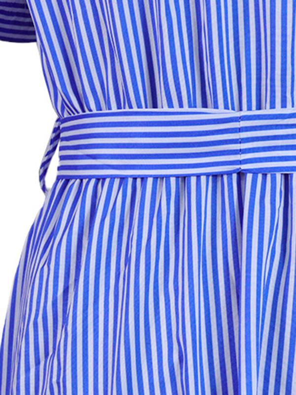 Loose Short Sleeves Striped Lapel Maxi Dresses Product Image