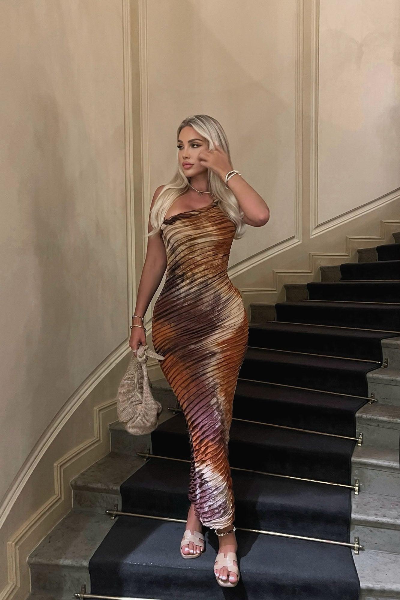 Maylee Textured Maxi Dress - Brown Combo Product Image