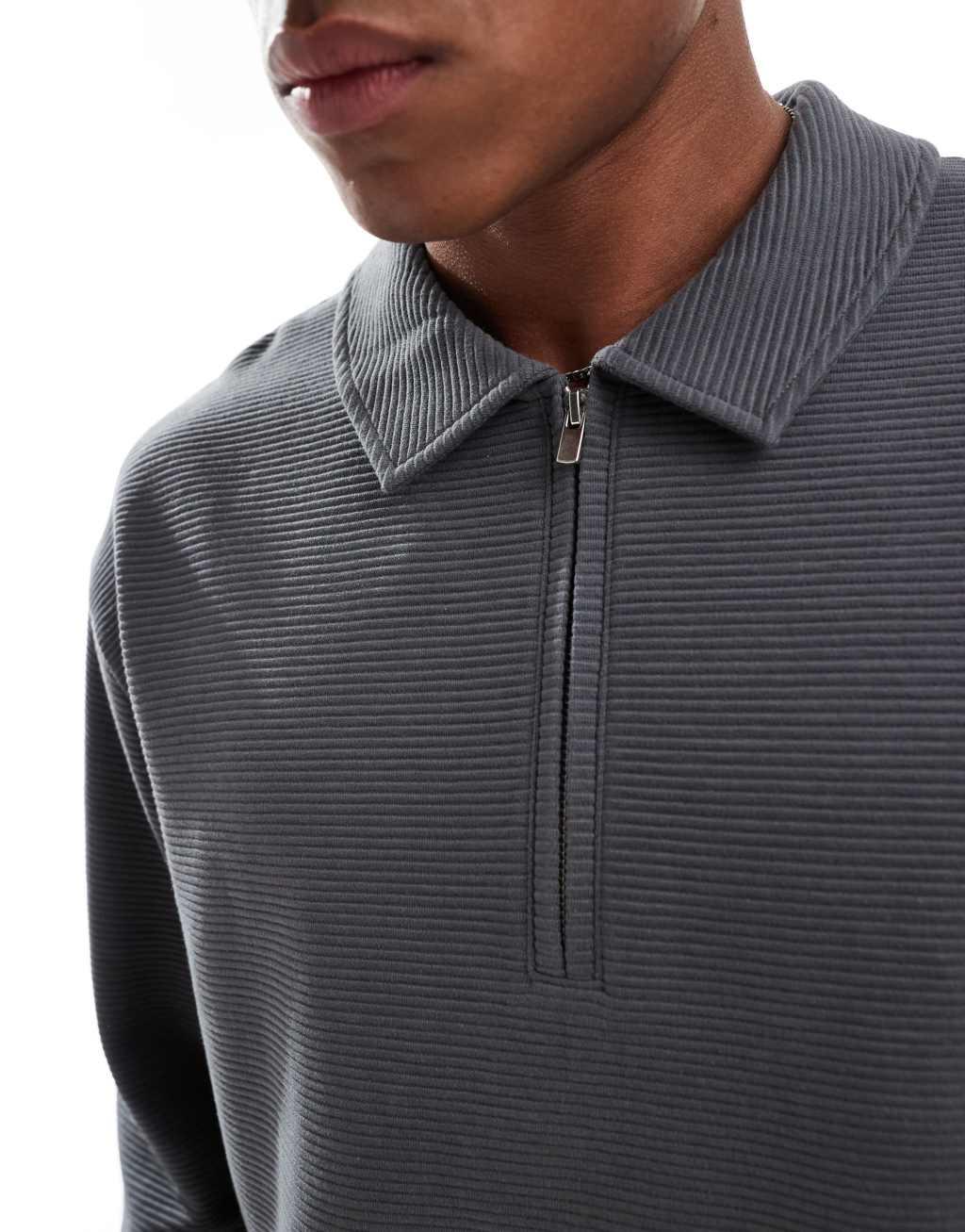 ASOS DESIGN oversized boxy quarter zip sweatshirt in gray Product Image