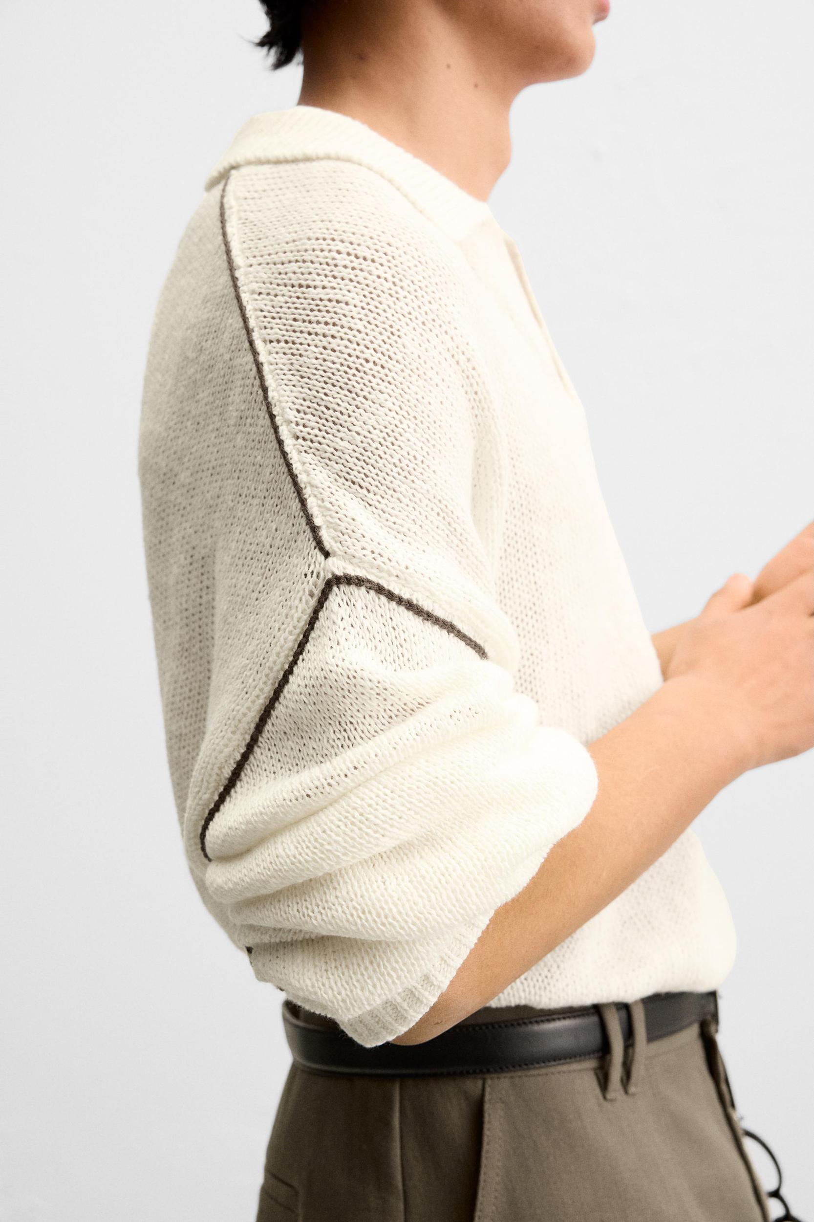 COTTON - LINEN BLEND KNIT POLO Product Image