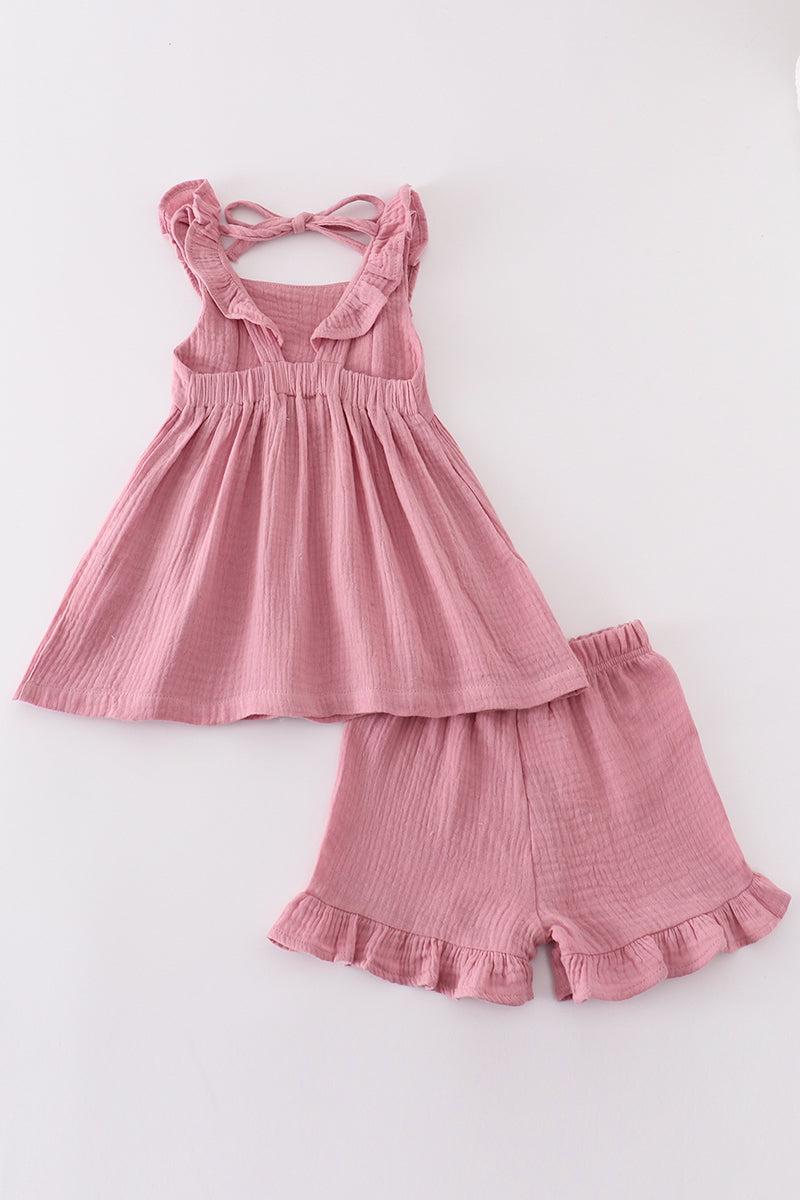 Premium Purple muslin ruffle shorts set Product Image