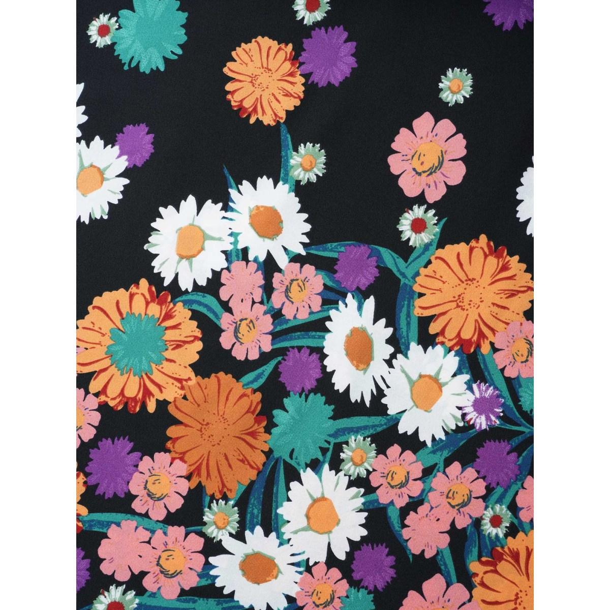 Plus Size Floral Print Pleated Midi Skirt Women BlackFlower Elegant Contrast Bodycon Low stretch Slanted pocket Party Skirts BloomChic 18-20/2X Product Image