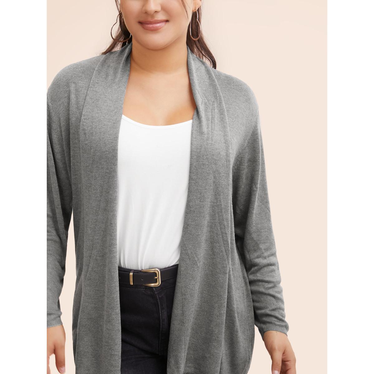 Plus Size Supersoft Essentials Plain Lapel Collar Drape Cardigan DimGray Women Leisure Loose Long Sleeve Casual Cardigans BloomChic 12/L Product Image