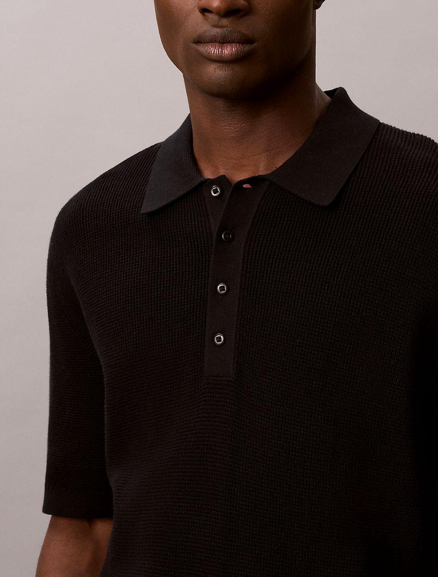 Waffle Cotton Polo Sweater Product Image