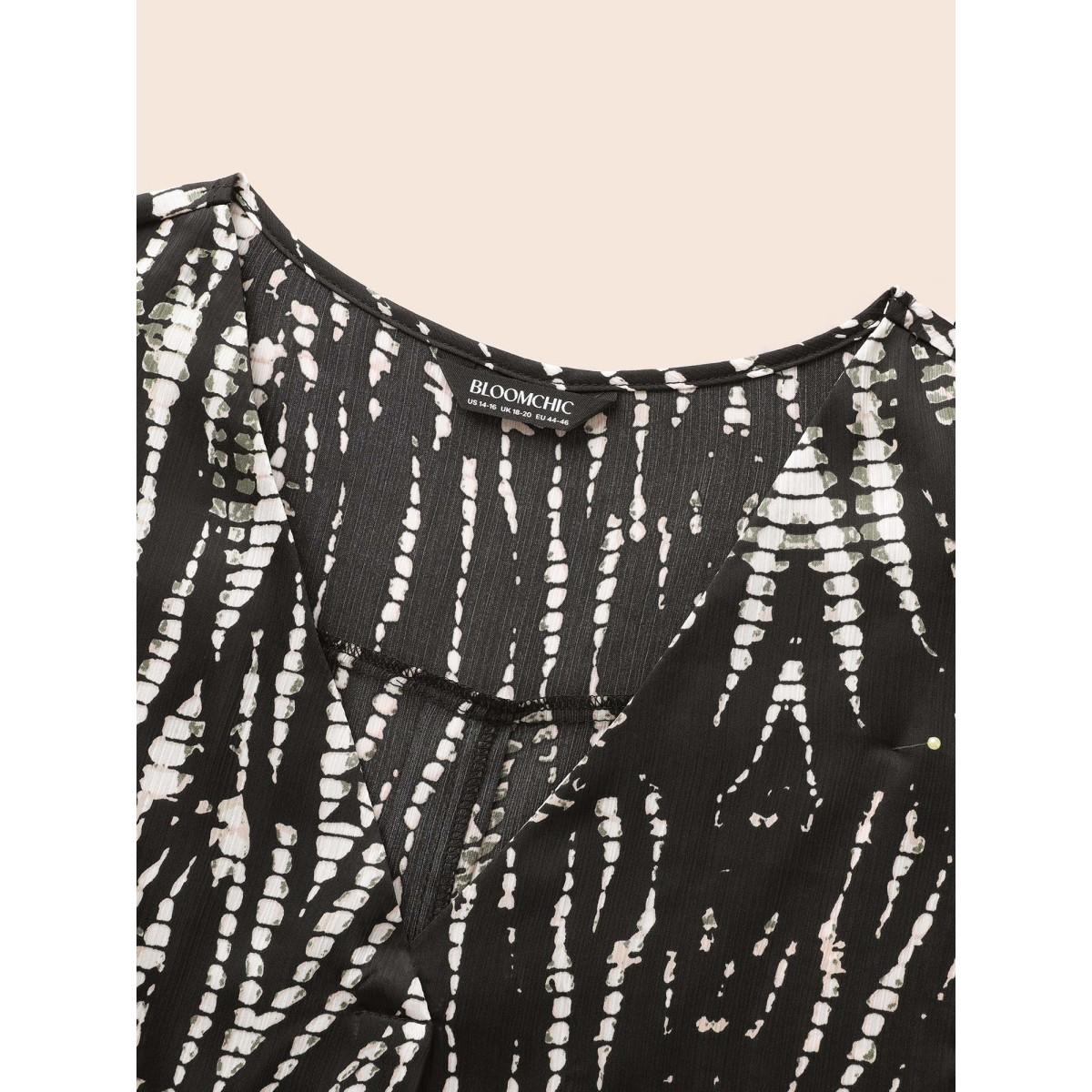 Plus Size Black Animal Print Pleated Dolman Sleeve Blouse Women Elegant Short sleeve V-neck Everyday Blouses BloomChic 14-16/1X Product Image