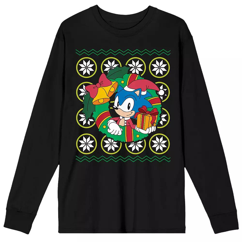 Men's Sonic The Hedgehog Classic Christmas Long Sleeve Graphic Tee,  Product Image