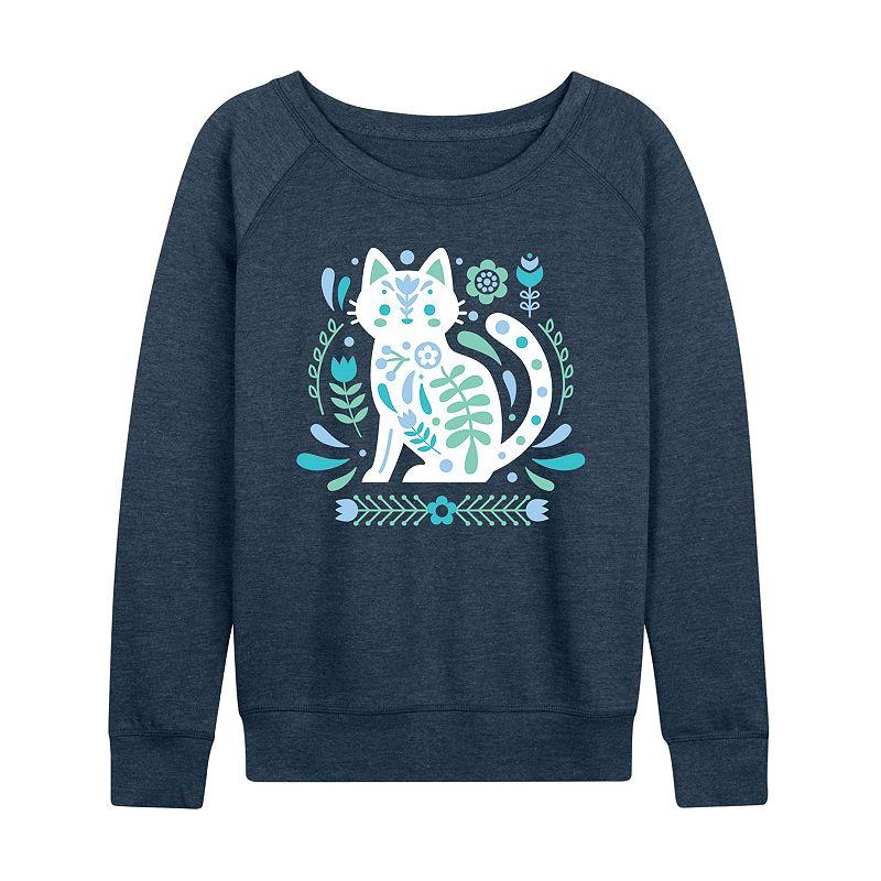 Women's Scandinavian Cat French Terry Long Sleeve Tee, Girl's,  Product Image