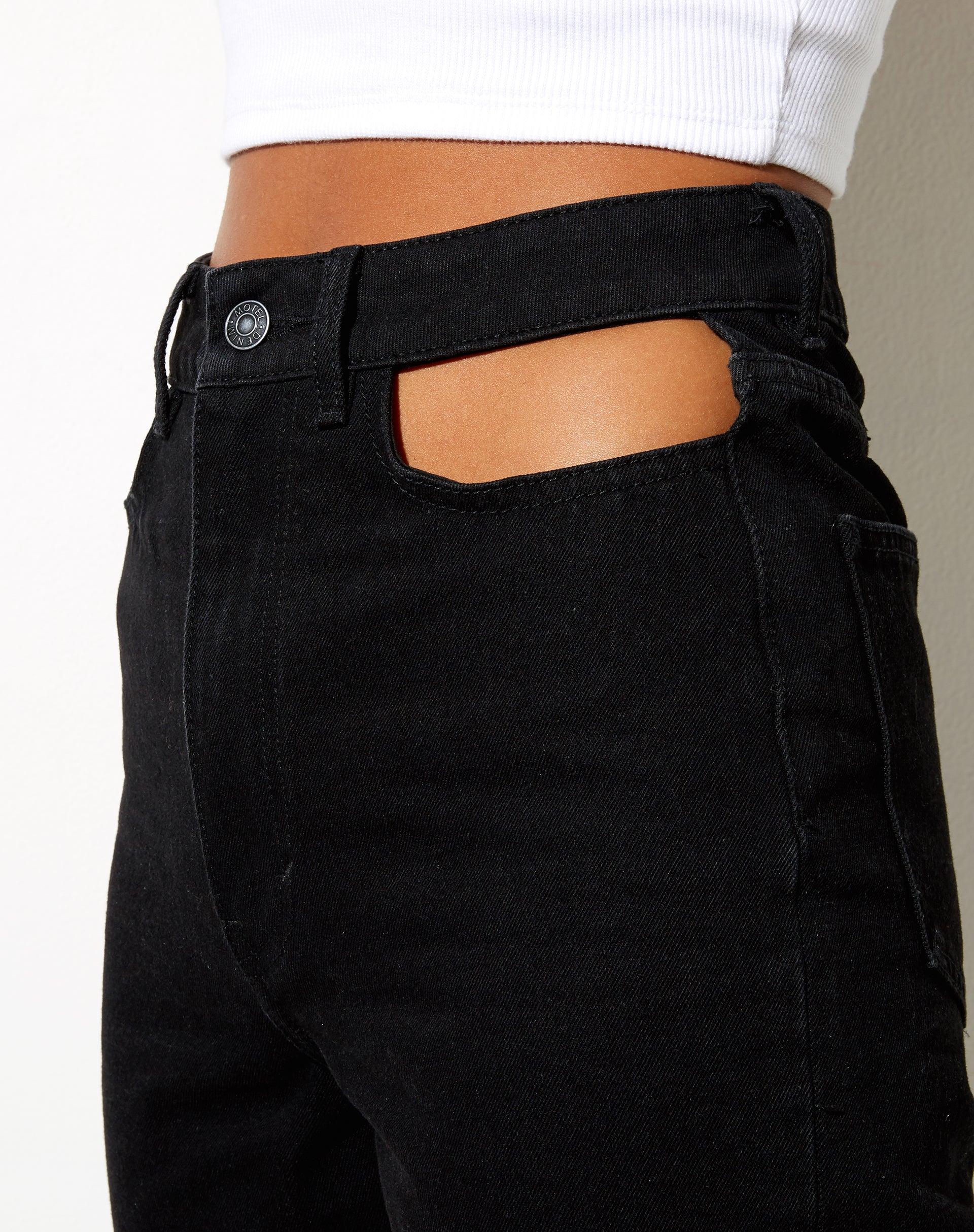 Cut Out Straight Leg Jeans in Black Wash Product Image