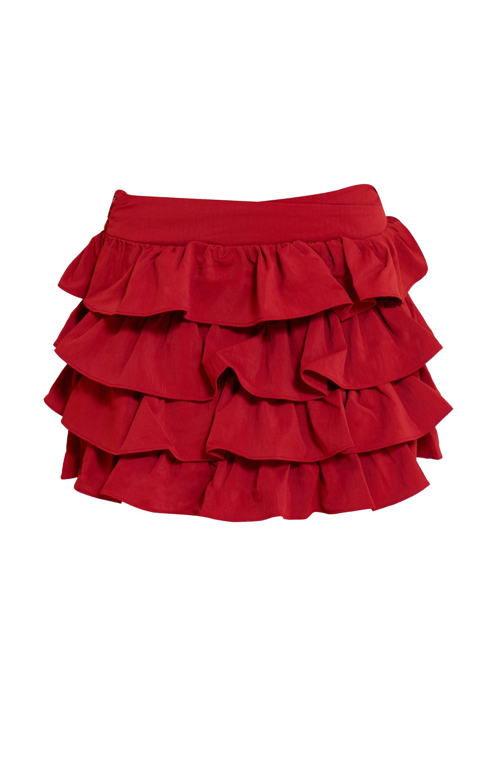 Deep Red Floaty Woven Rara Mini Skirt Product Image