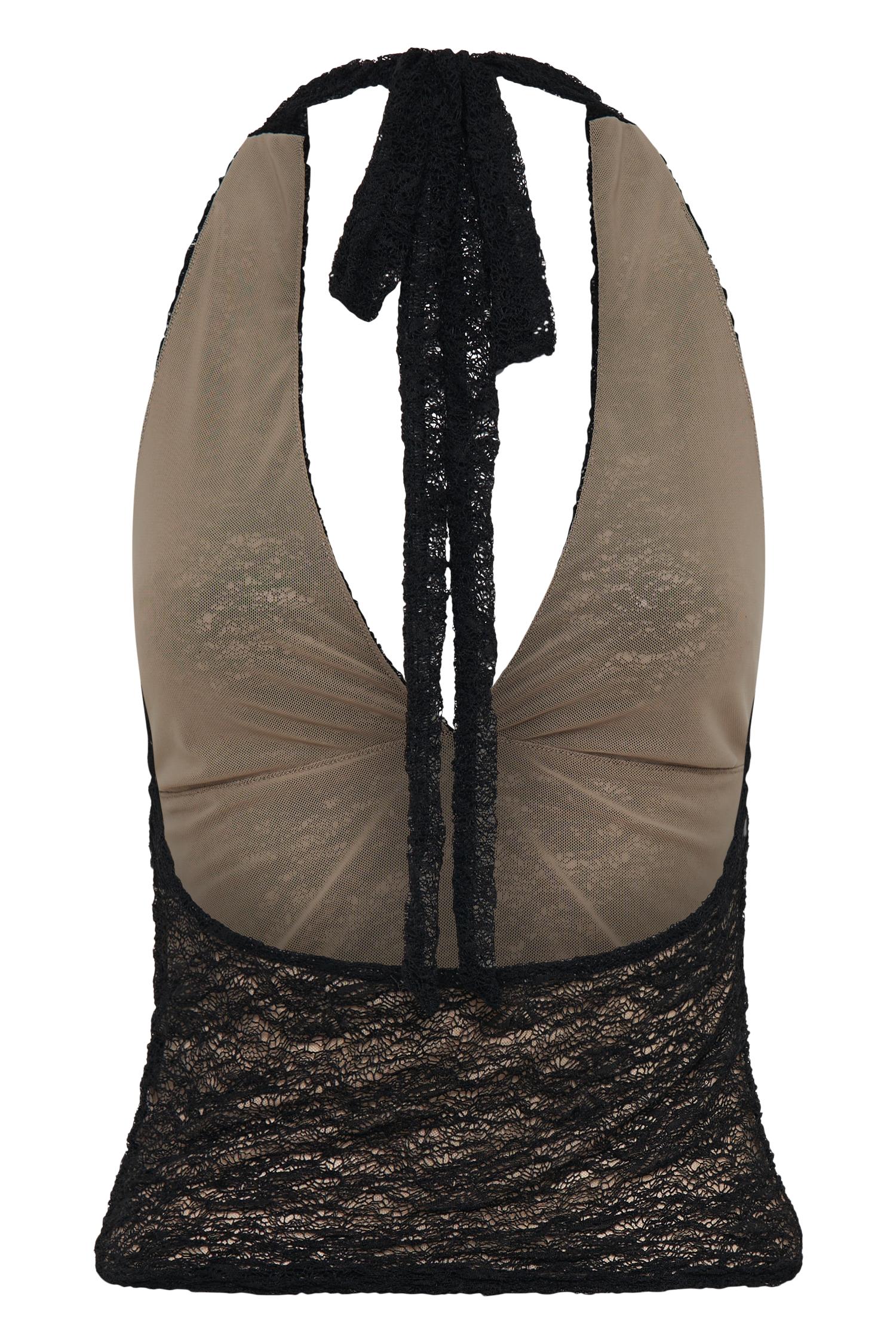 Asher Sheer Lace Halter Top - Black Product Image